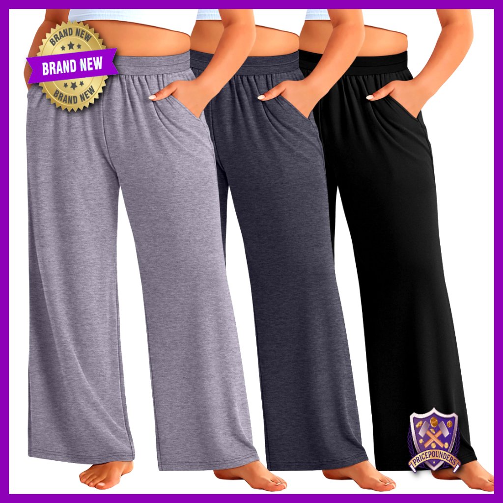 Plus Size Wide Leg Palazzo Pants High Waist Lounge Yoga Sweatpants 3 Pack